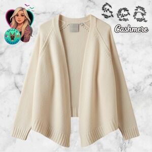 Sea Cashmere Womens Cream Open Front Cardigan Sweater 100% Cashmere Medium Ivory